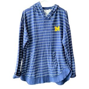 Three Square Michigan Wolverines Striped Hoodie Blue White Cotton Womens Large